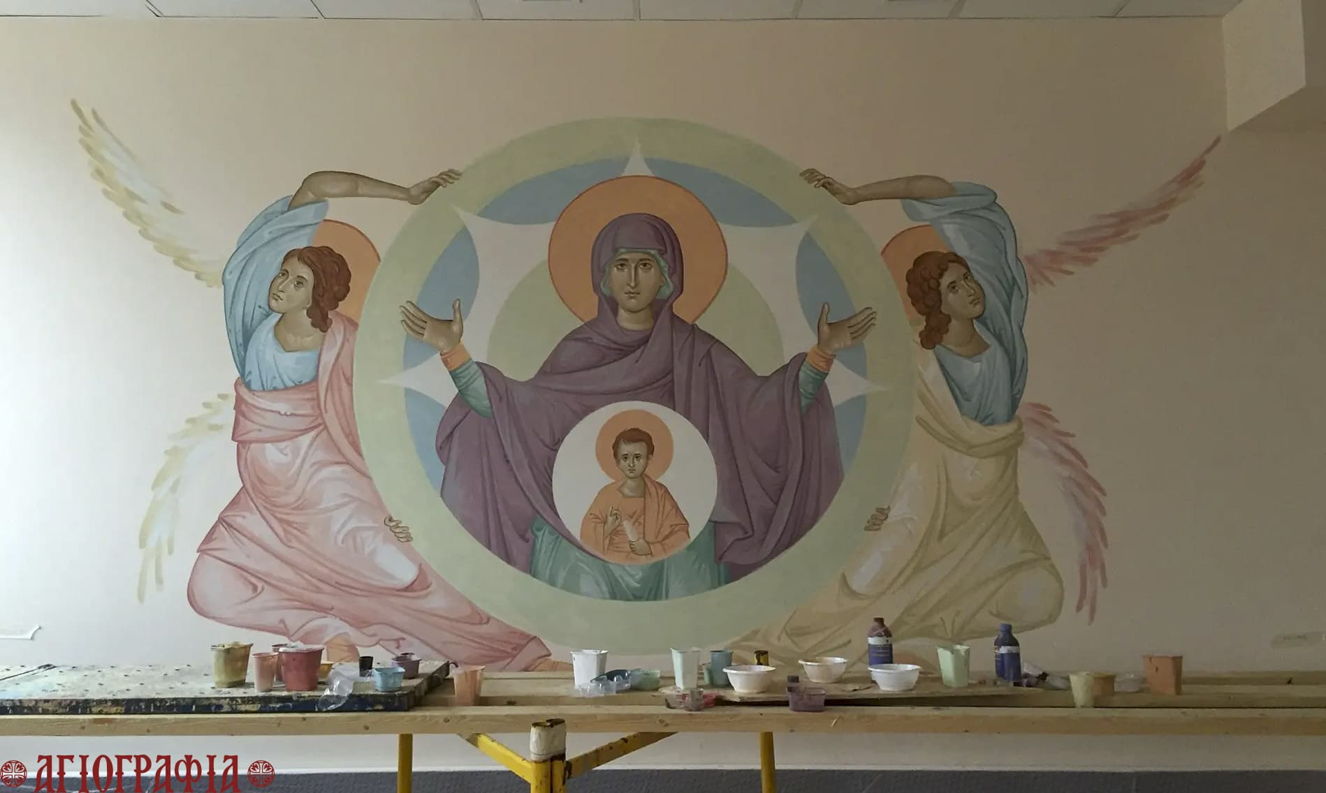 Создание росписи Богородицы Знамение в храме Георгия Победоносца, учебный центр МЧС, г. Москва
