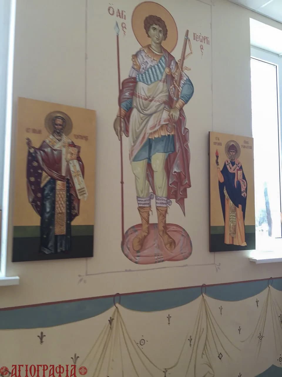 Святой Георгий Победоносец на росписях храма Георгия Победоносца, учебный центр МЧС, г. Москва