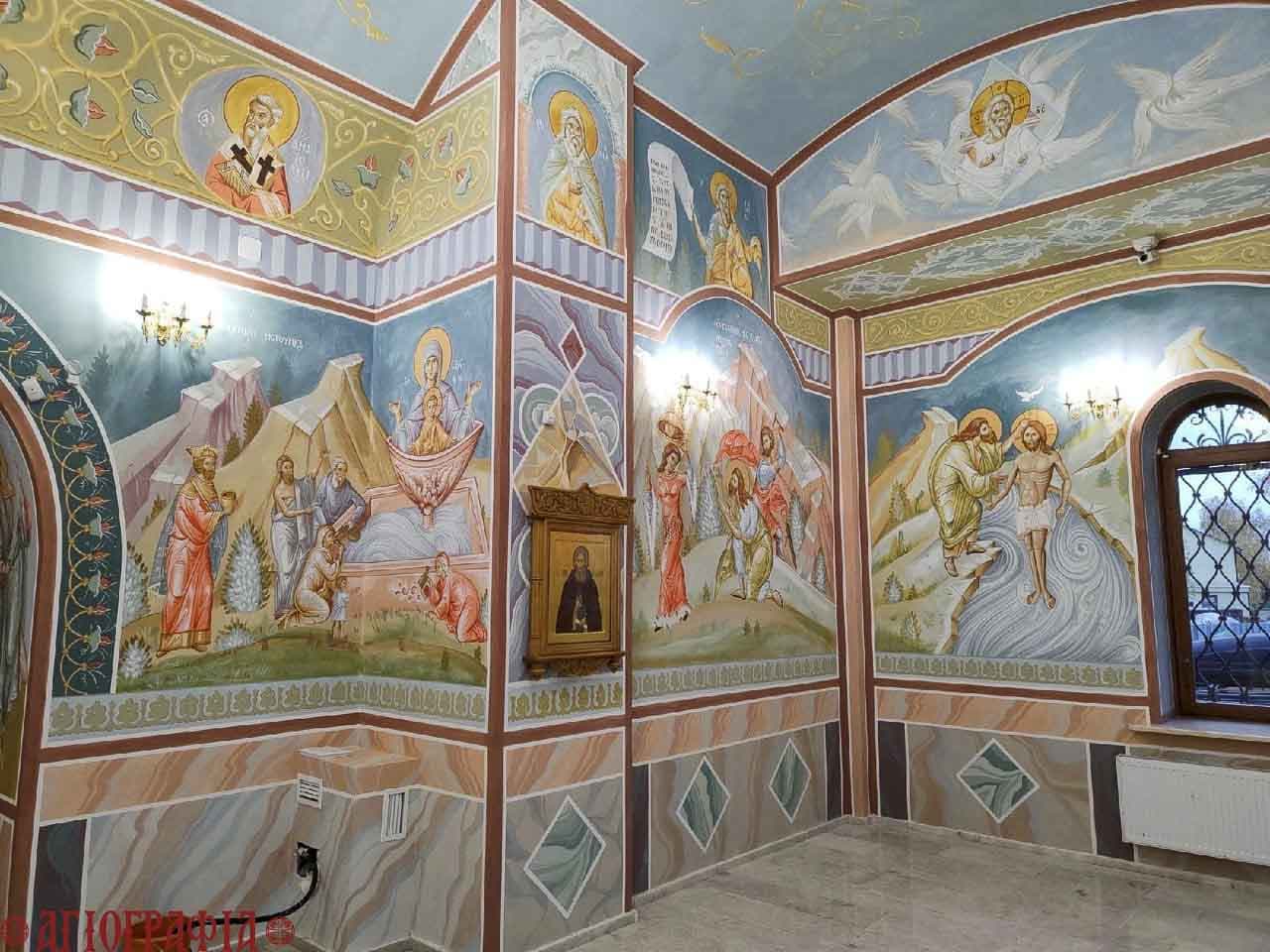 Сюжеты Крещение Господне, Усекновение главы Иоанна Предтечи и Живоносный Источник на росписях храма Рождества Иоанна Предтечи, г. Нижневартовск.